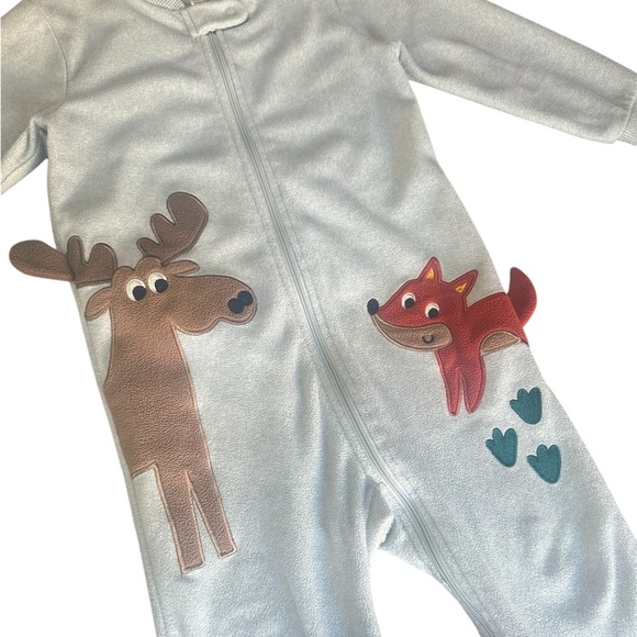 George Fleece Grey Animal Zip Footed Onesie Pj’s 2T Boys - Picture 2 of 4